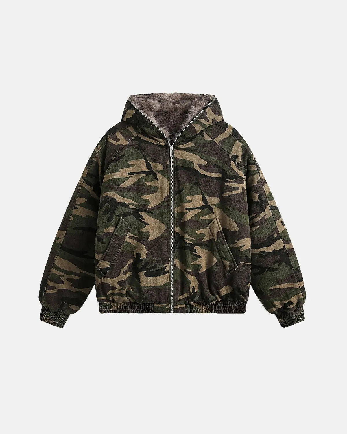 Camo Faux Fur Lined Bomber Jacket MADXMARX