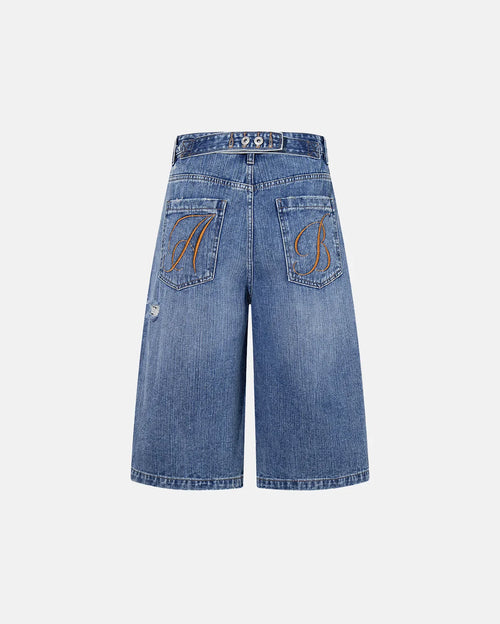 Bermuda Jeans Destroyed com Ajuste Traseiro - Azul / S