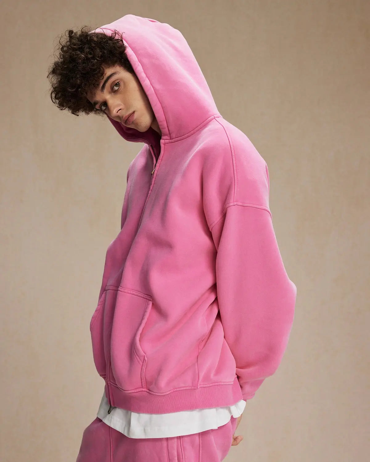 Washed Distressed Fleece Zip Up Hoodies
