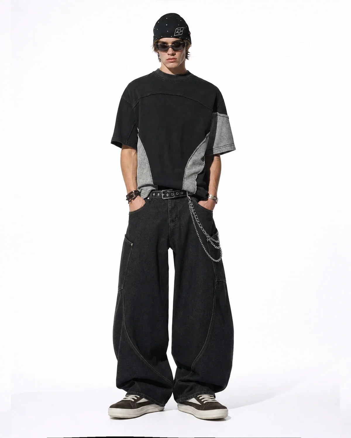 Patchwork Washed Boxy Cropped T-Shirt