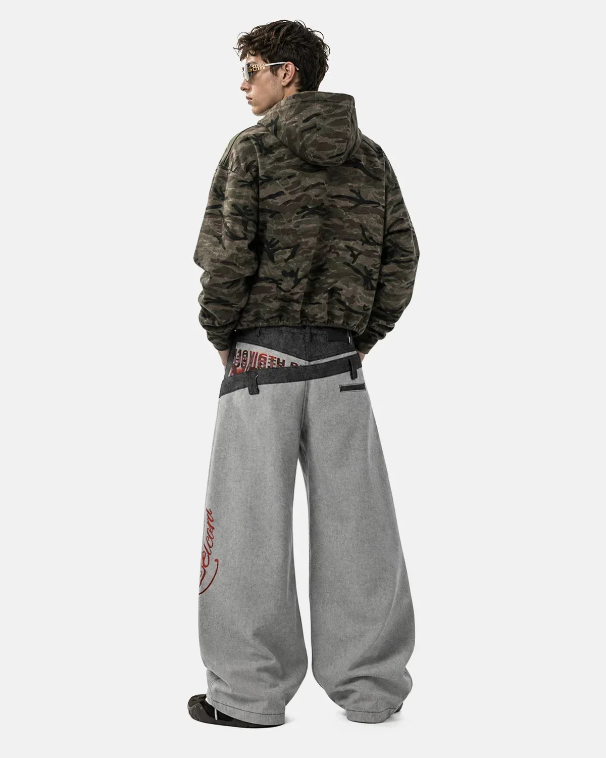 Asymmetric Double Waist Baggy Jeans