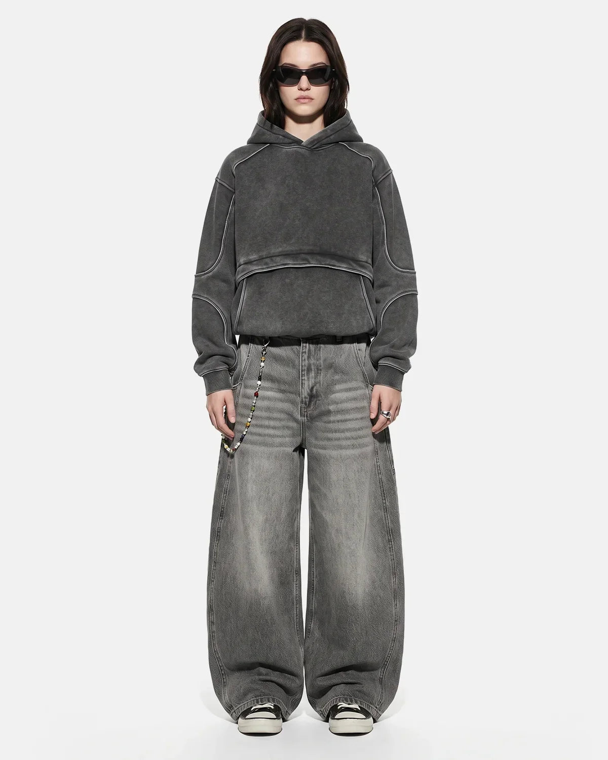 Washed Reflective Piping Boxy Hoodie