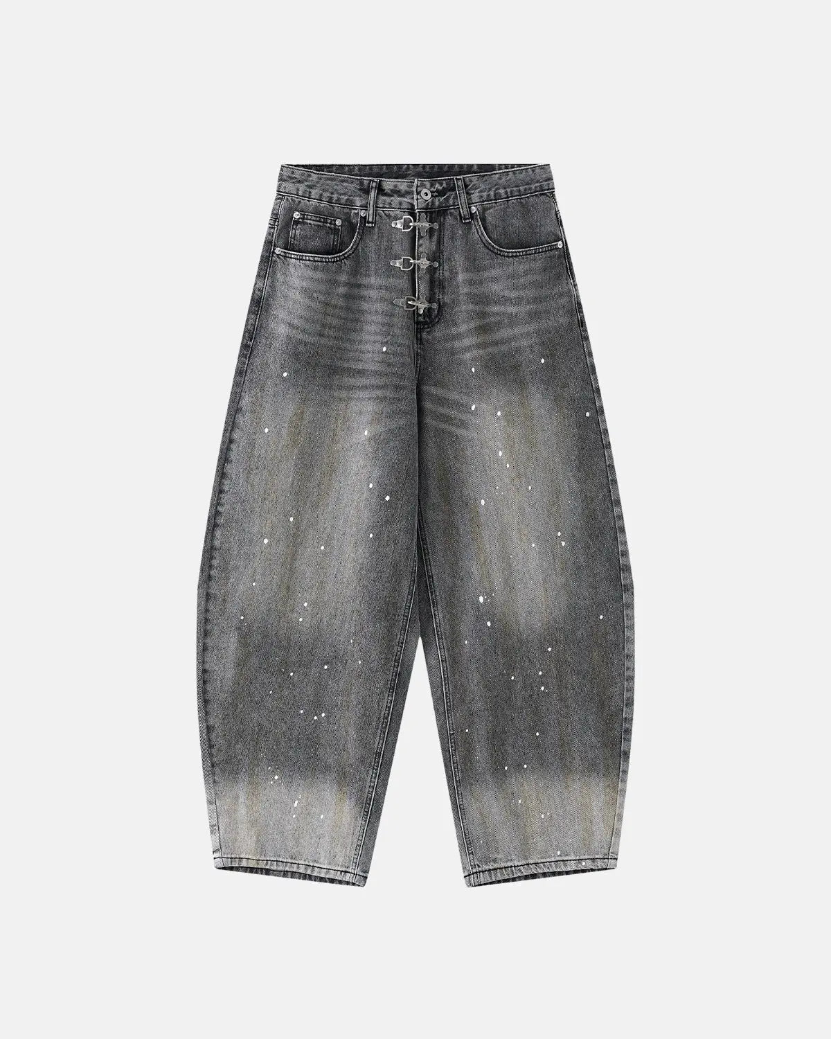Metal Clasp Washed Barrel Jeans
