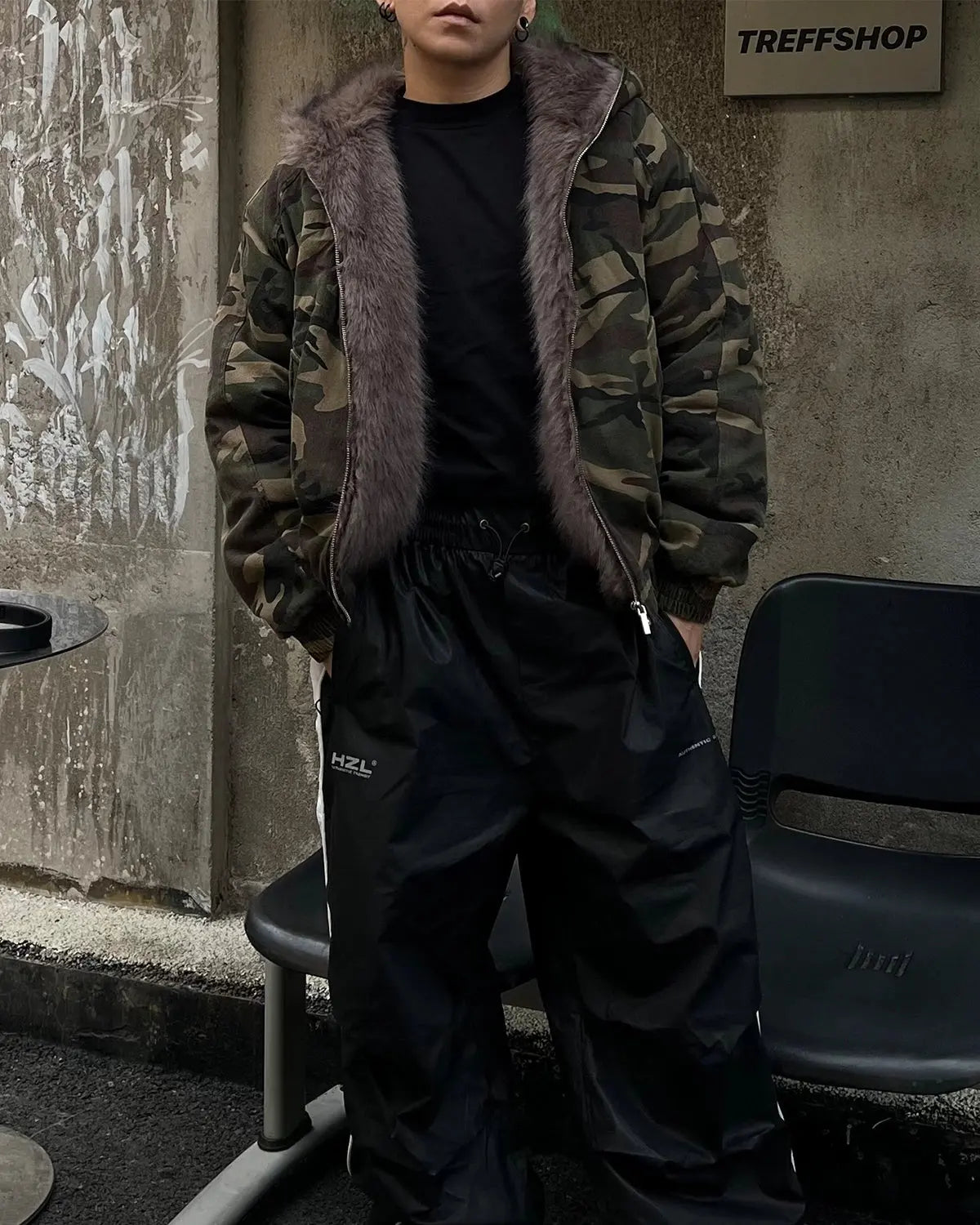 Camo Faux Fur Lined Bomber Jacket MADXMARX