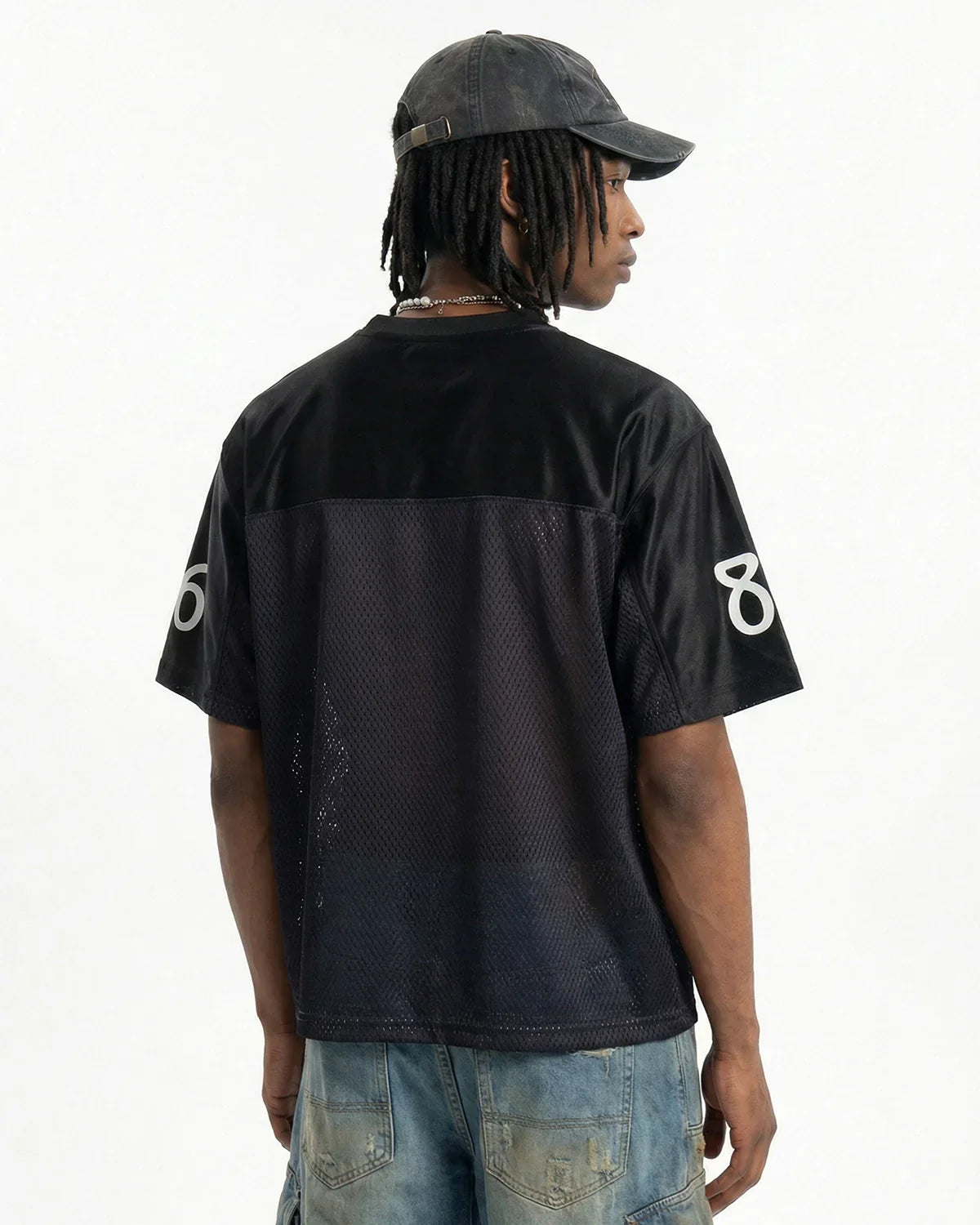 V-Neck Mesh Patchwork Jersey Tee