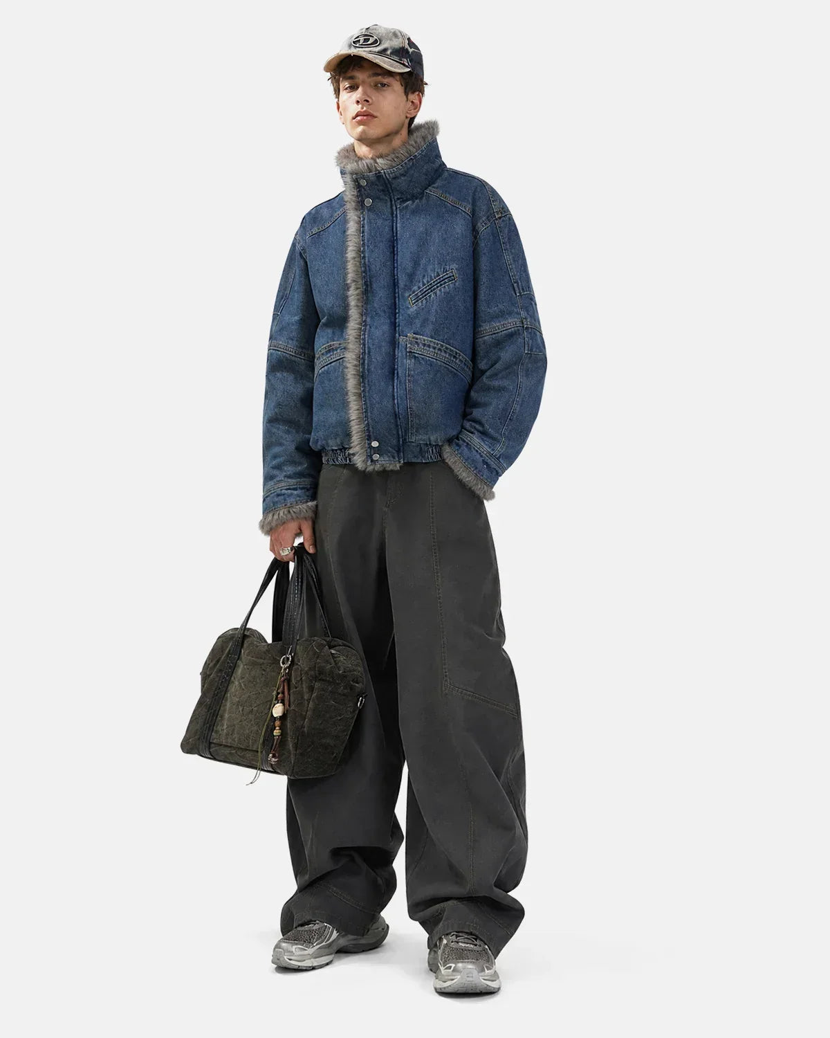 Faux Fur Padded Boxy Denim Jacket
