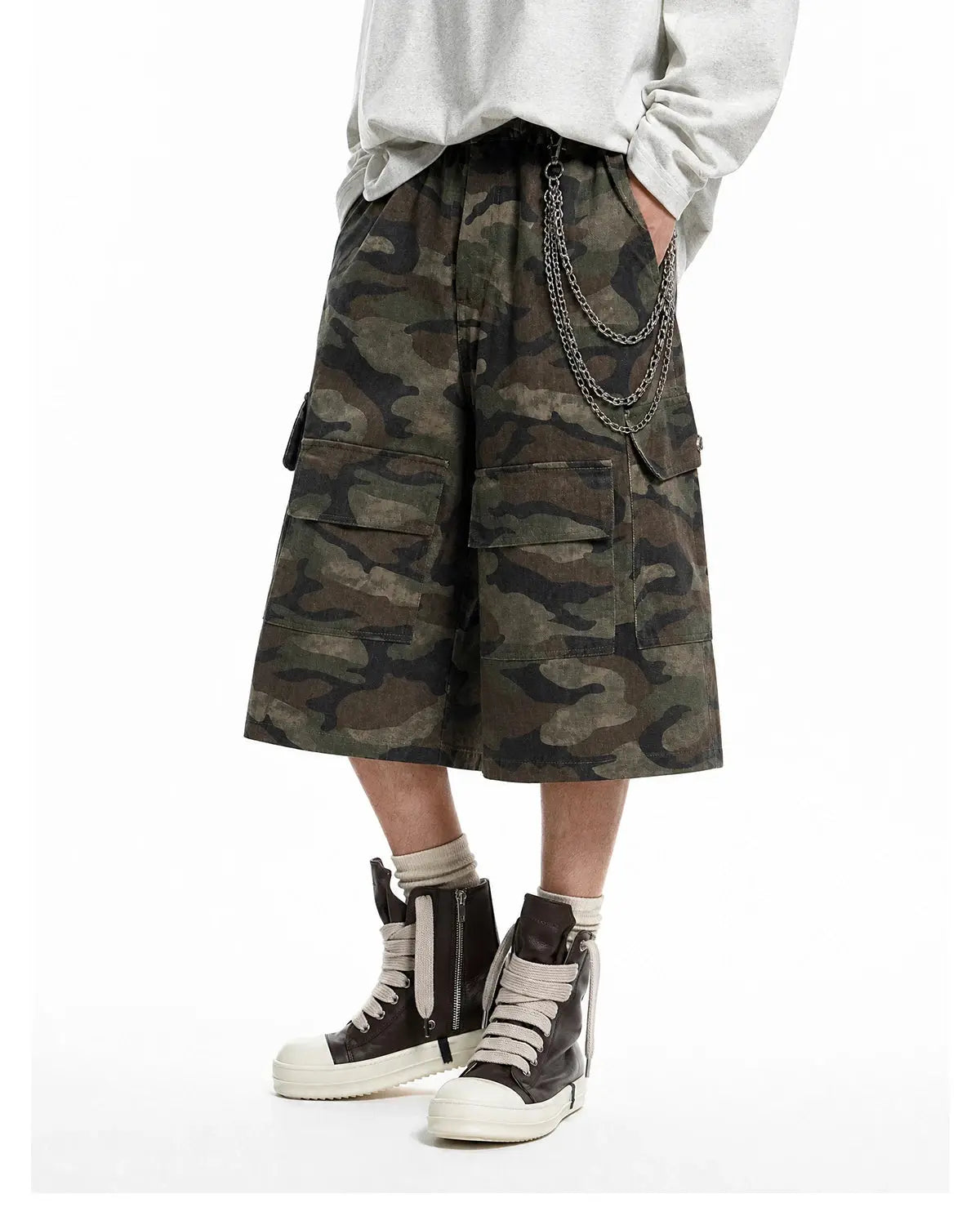 Grey Camo Utility Longline Shorts