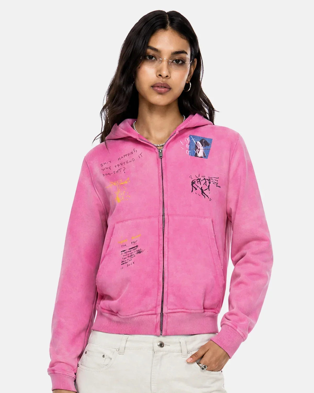 Graffiti Washed Zip Up Hoodie