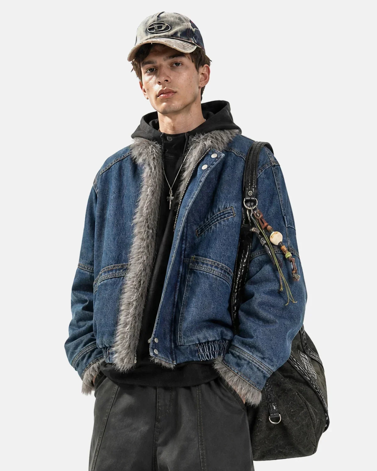 Faux Fur Padded Boxy Denim Jacket
