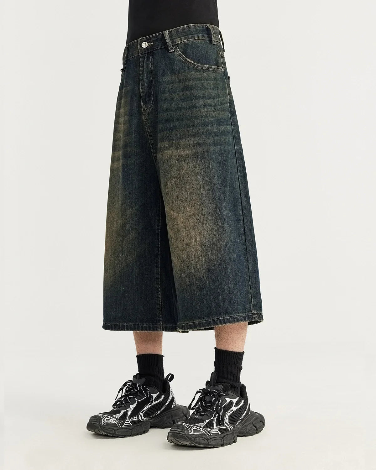 Acid Washed Longline Baggy Denim Jorts