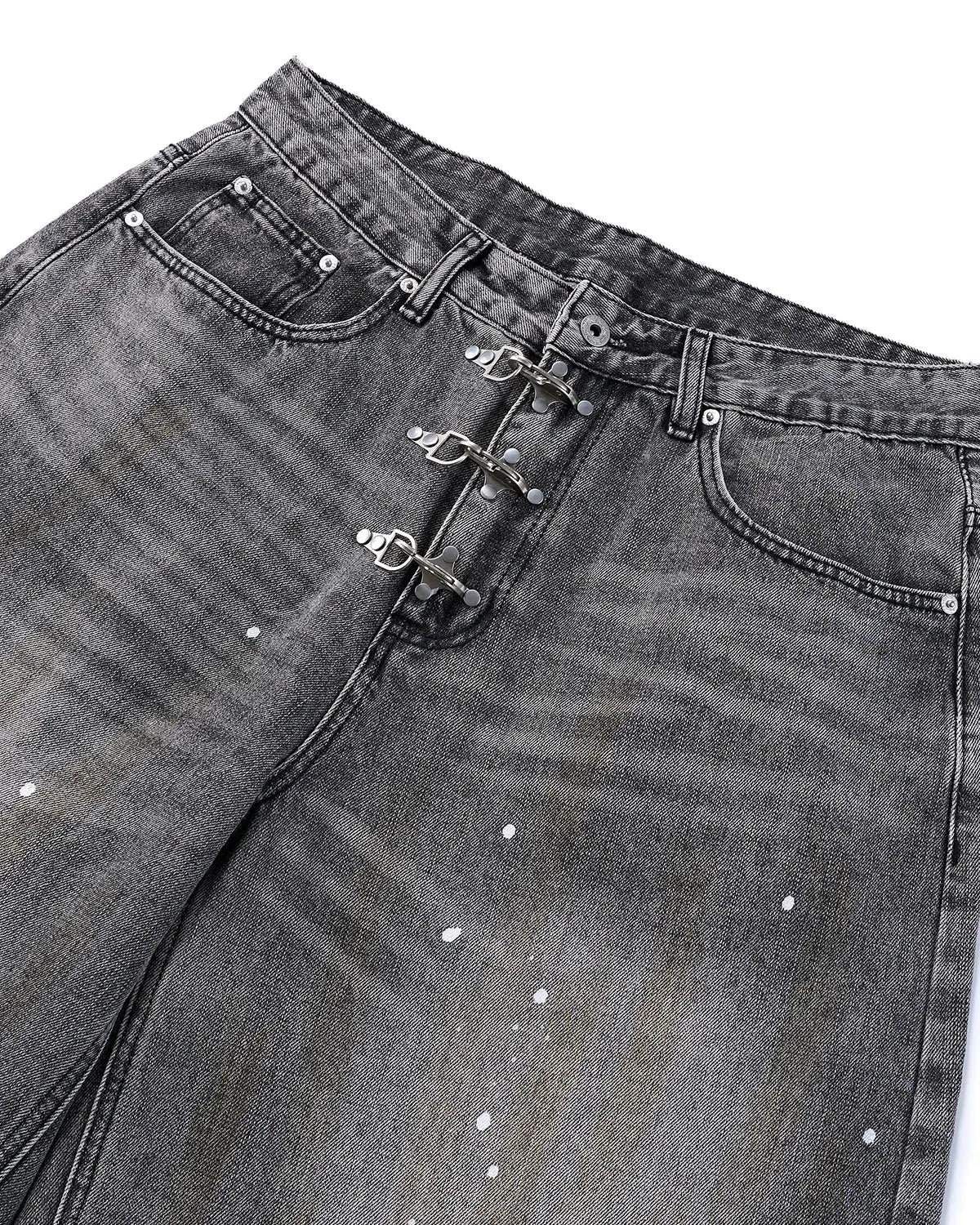Metal Clasp Washed Barrel Jeans
