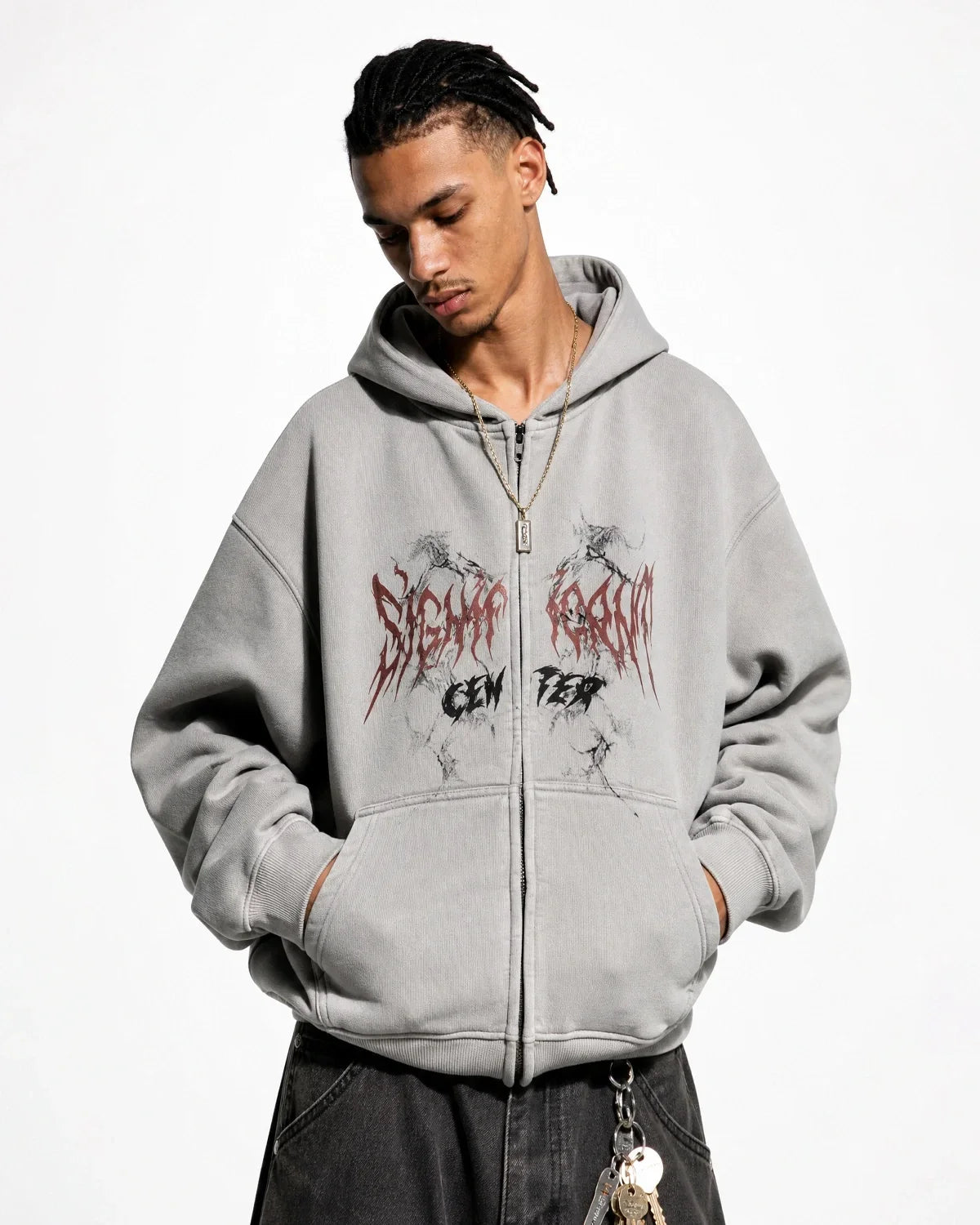 Washed Graphic Zip Up Hoodies