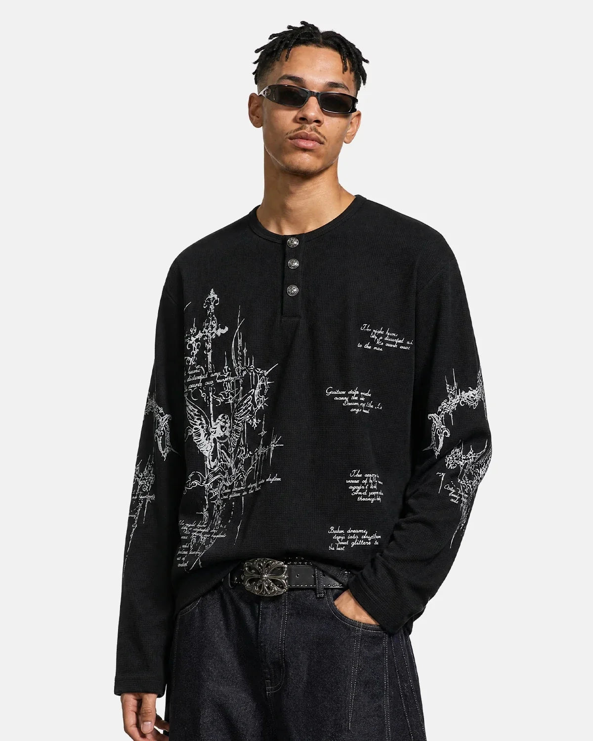 Graphic Henley Long Sleeve T-Shirt