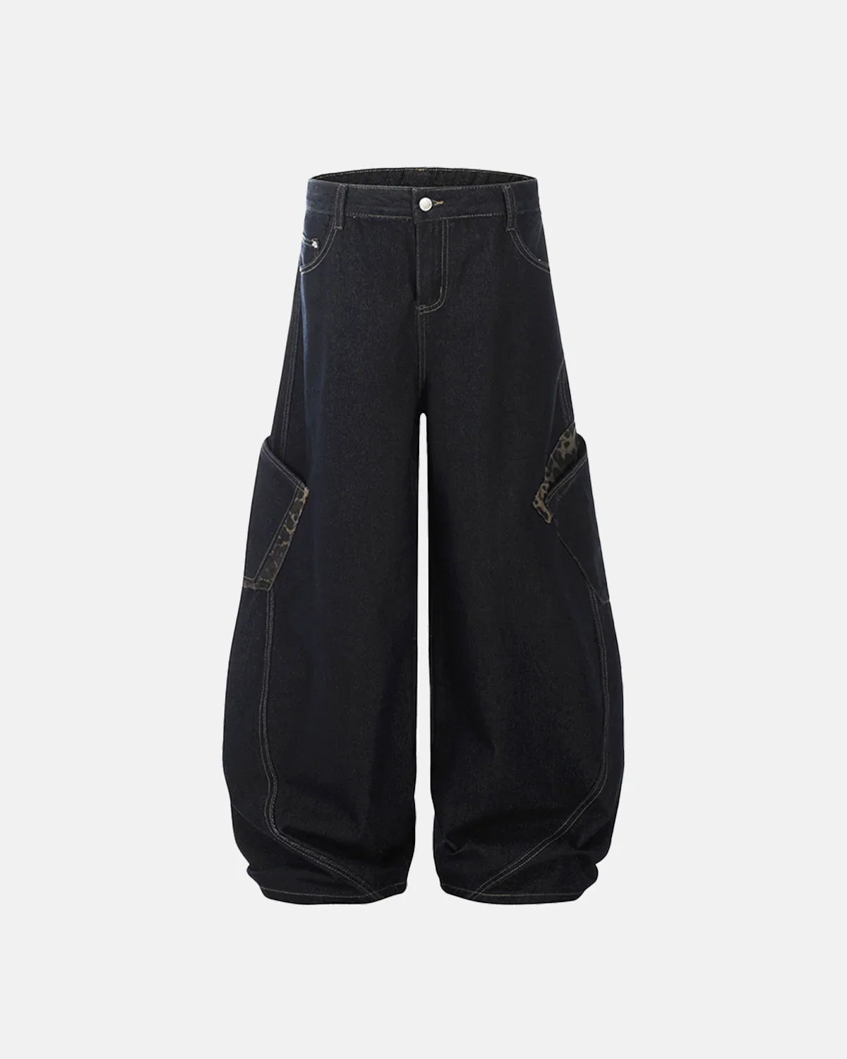 Leopard Patchwork Barrel Jeans