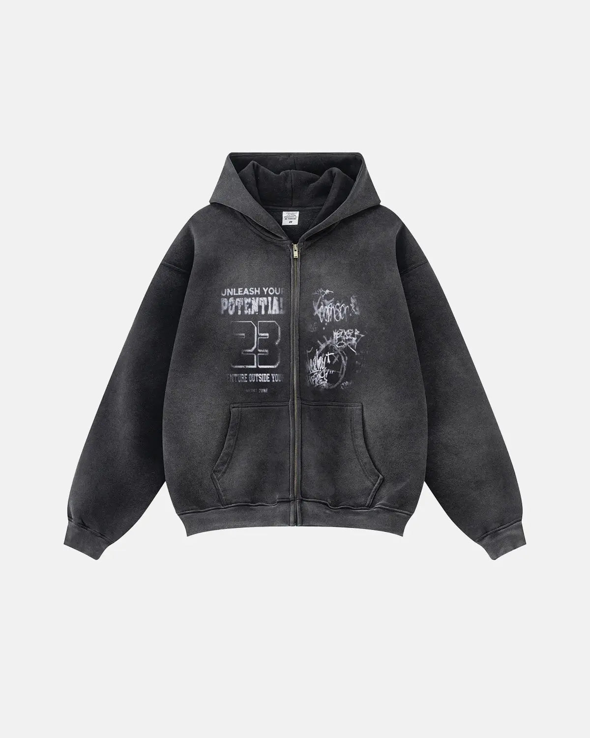 Graphic Washed Zip Up Hoodies