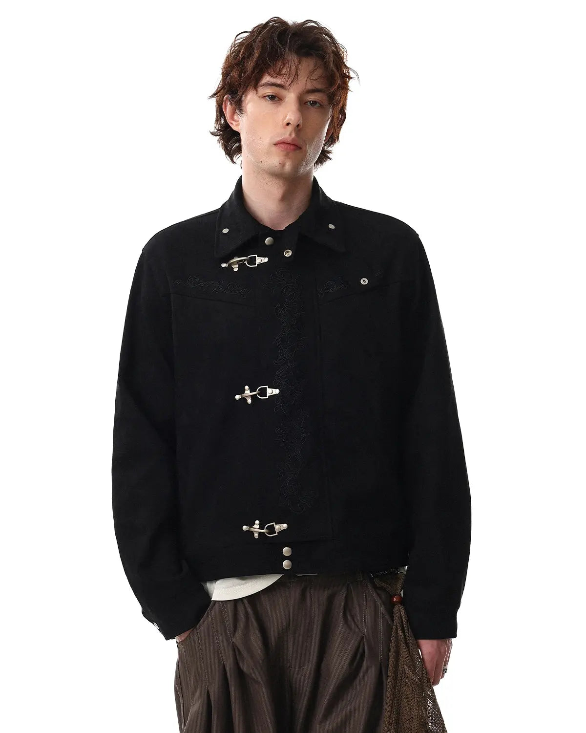 Embroidery Jacquard Cropped Clasp Jacket