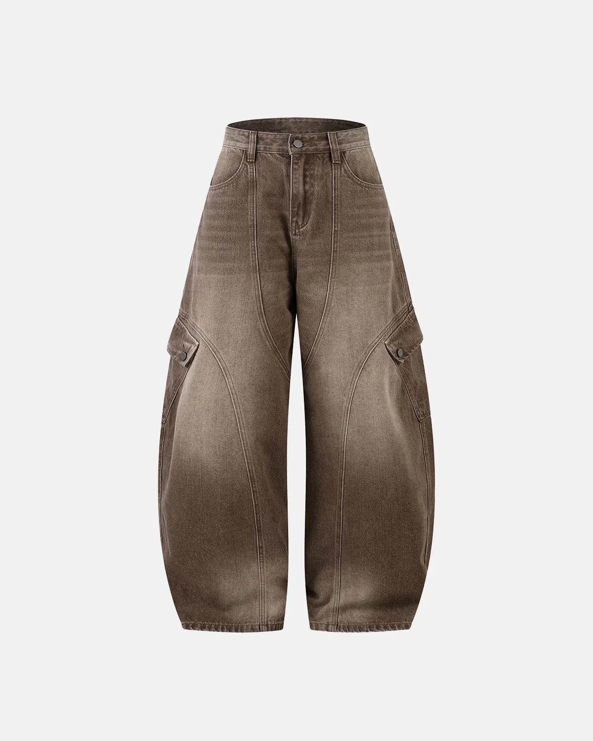 Brown Acid Wash Barrel Jeans