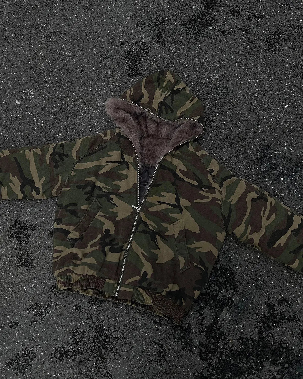 Camo Faux Fur Lined Bomber Jacket MADXMARX