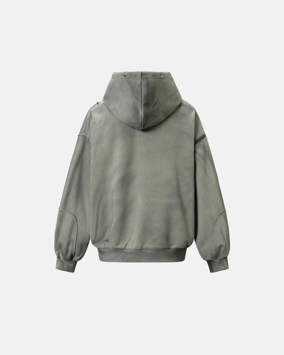 Dirty Washed Studded Boxy Zip Up Hoodie