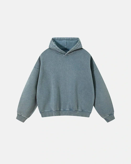 Sudadera retro de felpa lavada con capucha y corte cuadrado - Azul oscuro / S