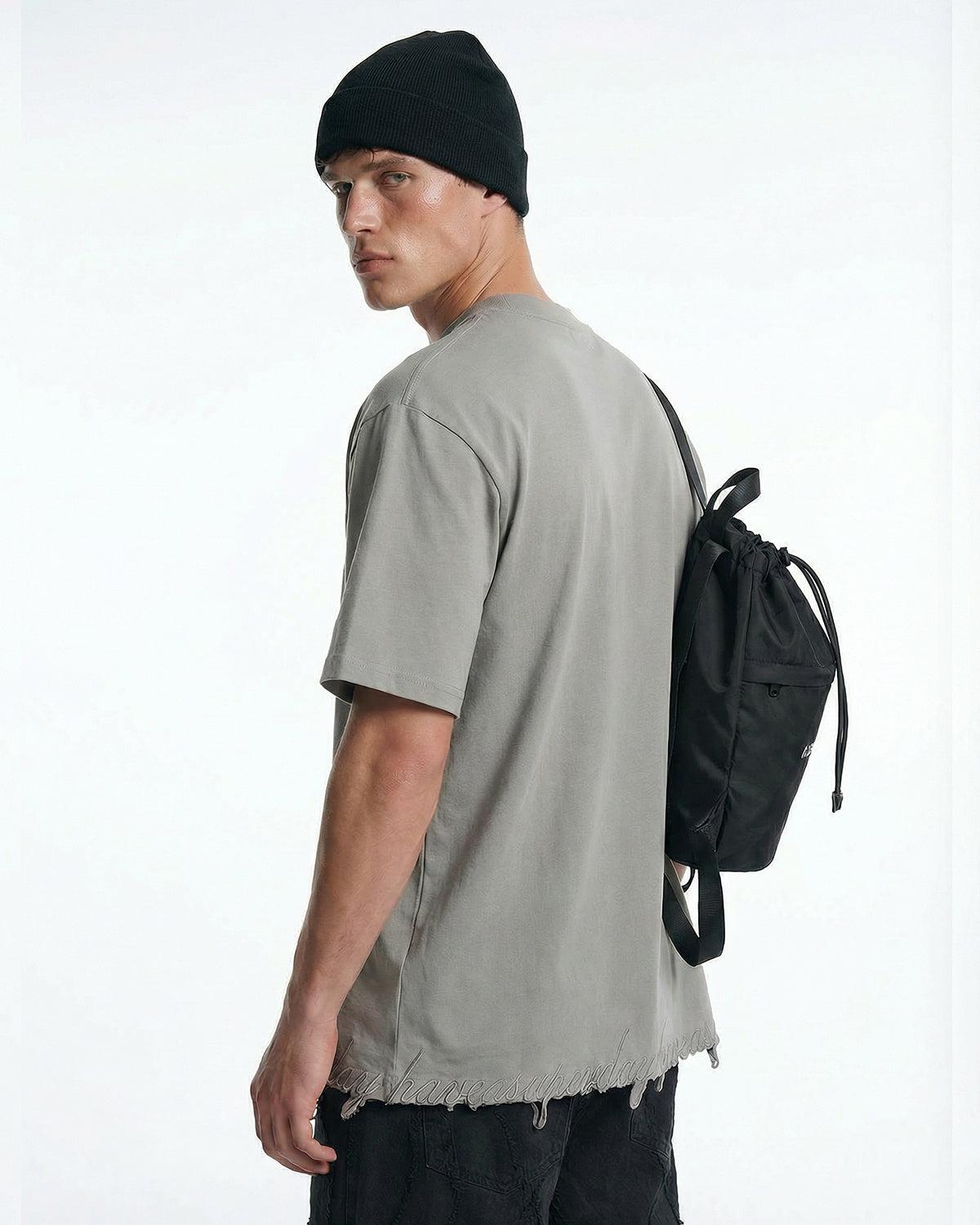 Embroidered Frayed Hem Oversized T-Shirt