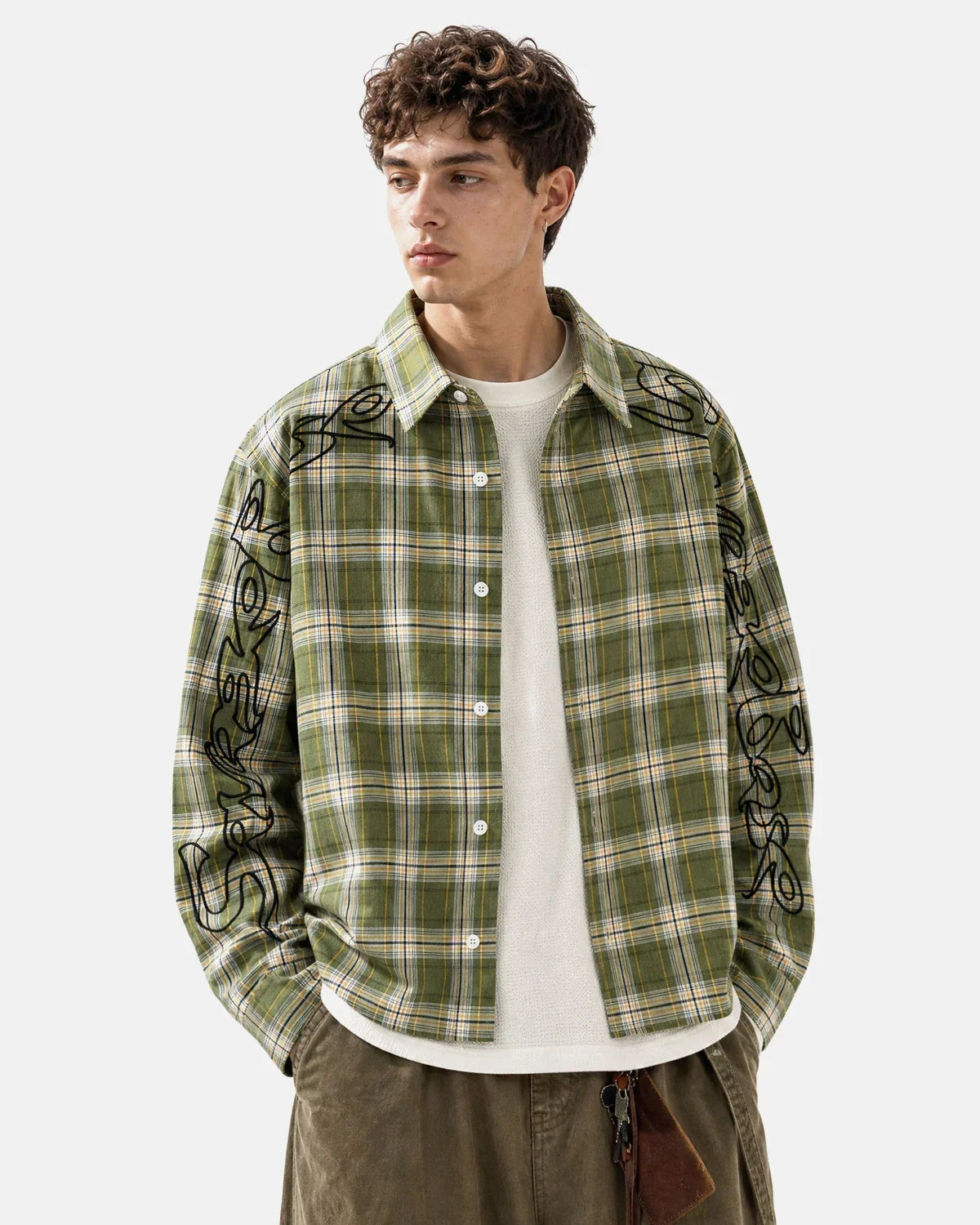 Abstract Line Plaid Shirt