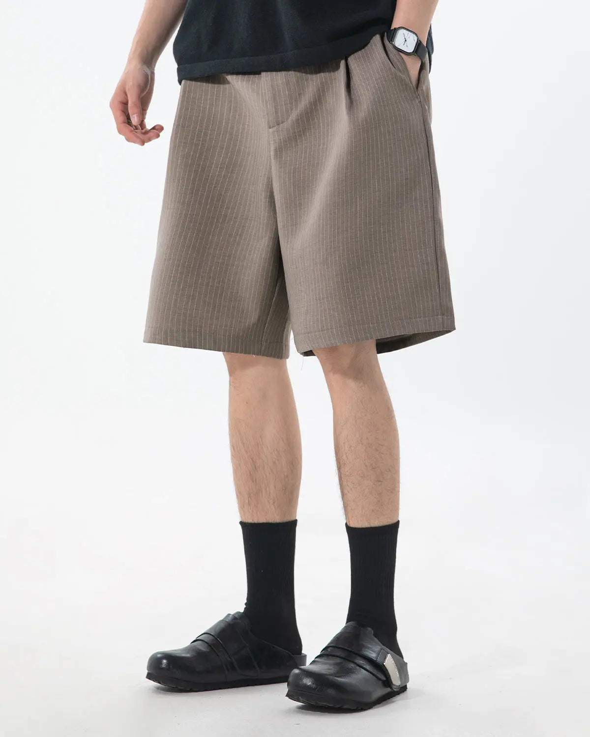 Pinstripe Pleated Tailored Shorts