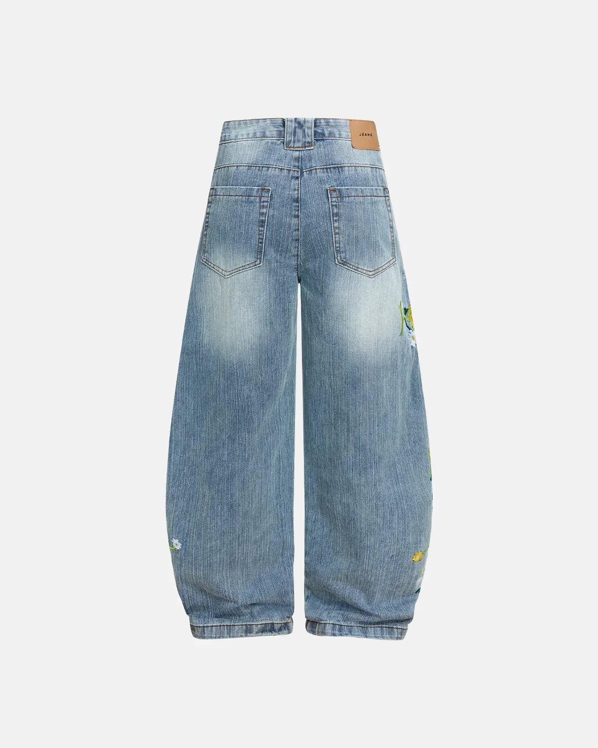 Embroidery Bamboo Weave Baggy Jeans