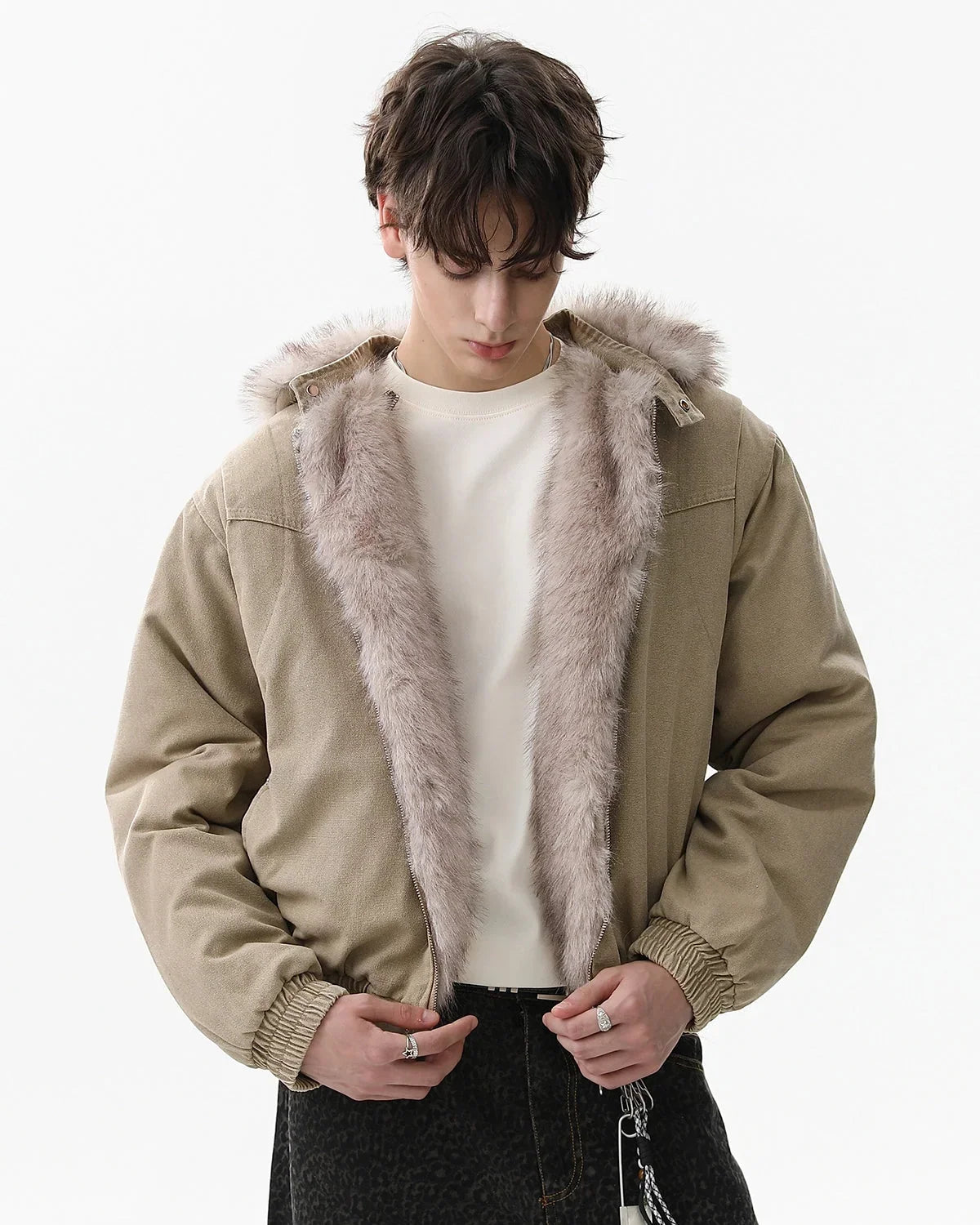 Detachable Hooded Faux Fur Padded Jacket MADXMARX