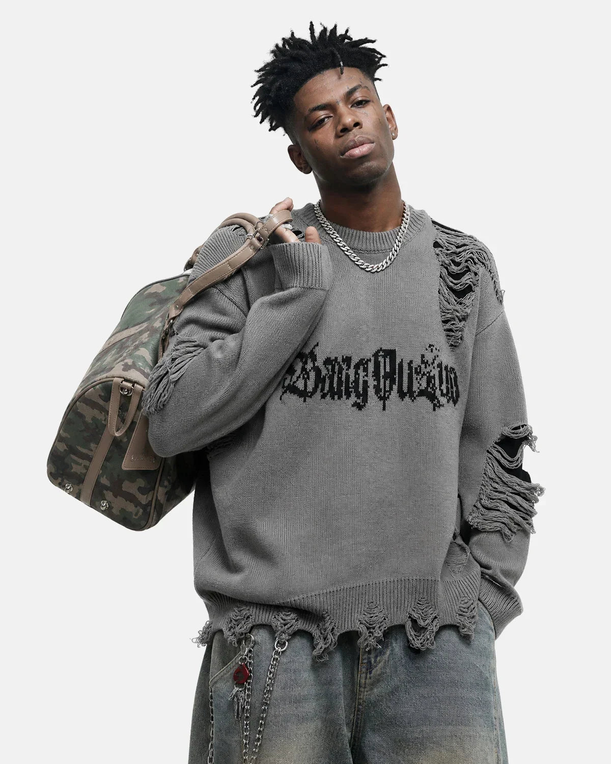 Distressed Gothic Graphic Knit Sweater