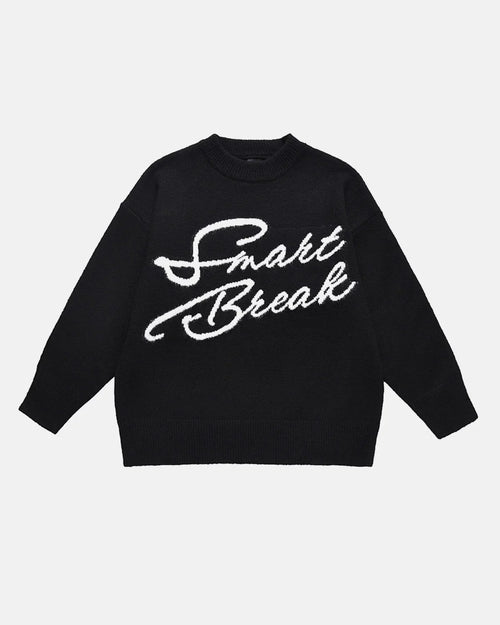 Script Letter Graphic Knit Sweater - Black / S