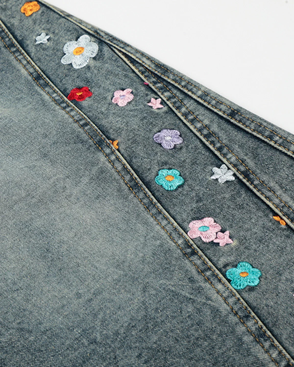 Floral Embroidered Long Baggy Jorts