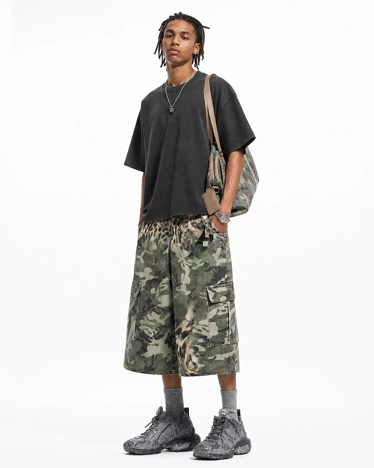 Leopard Camo Cargo Longline Shorts