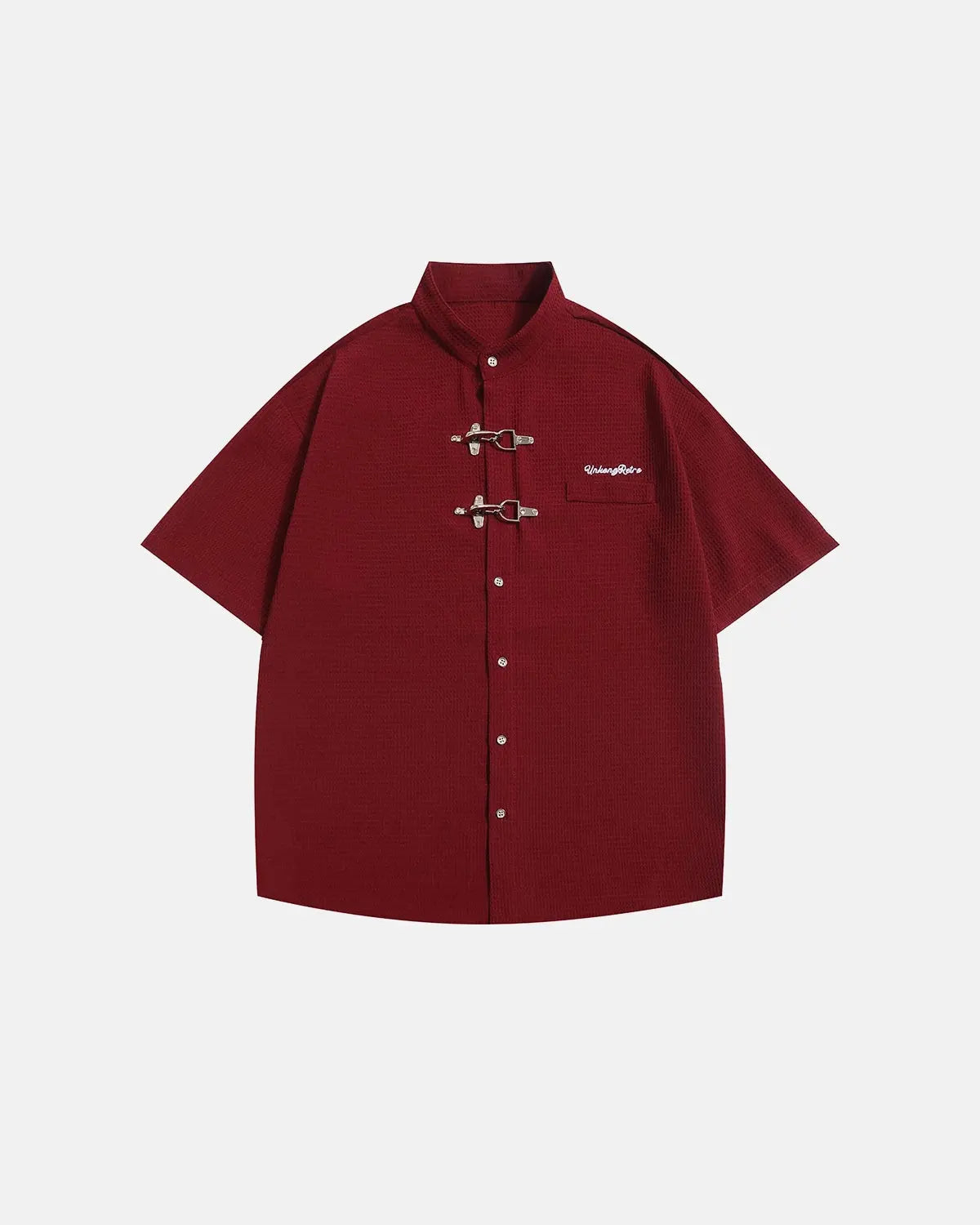 Waffle Shirt with Metal Clasp Detail