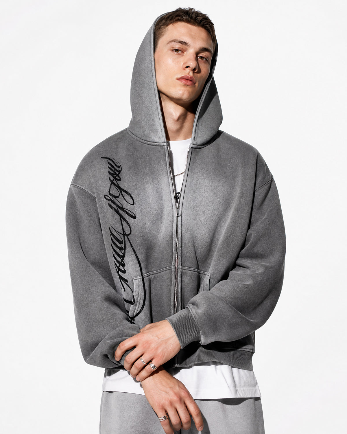 Acid Wash Zip Up Hoodies