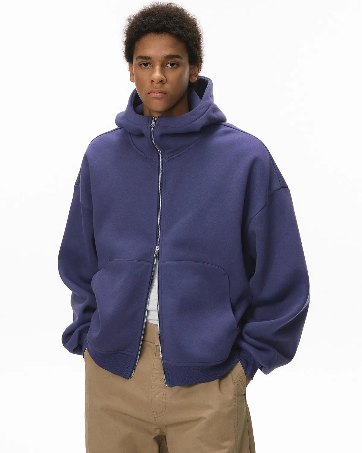 High Collar Fleece Double Zip-Up Hoodies MADXMARX
