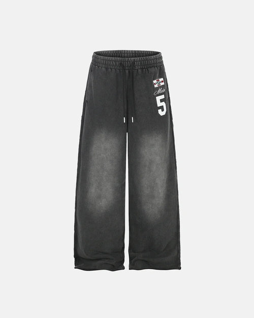 Pantalones deportivos de pierna ancha con estampado lavado - Negro / S