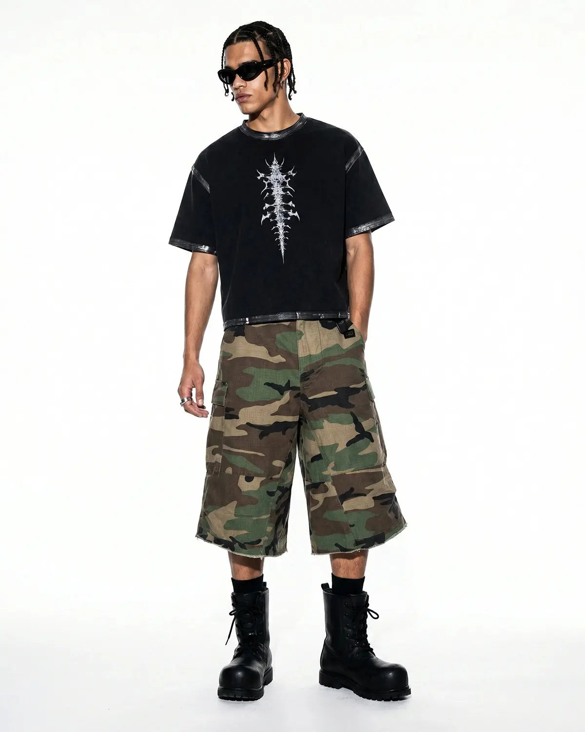 Oversized Camo Cargo Longline Shorts