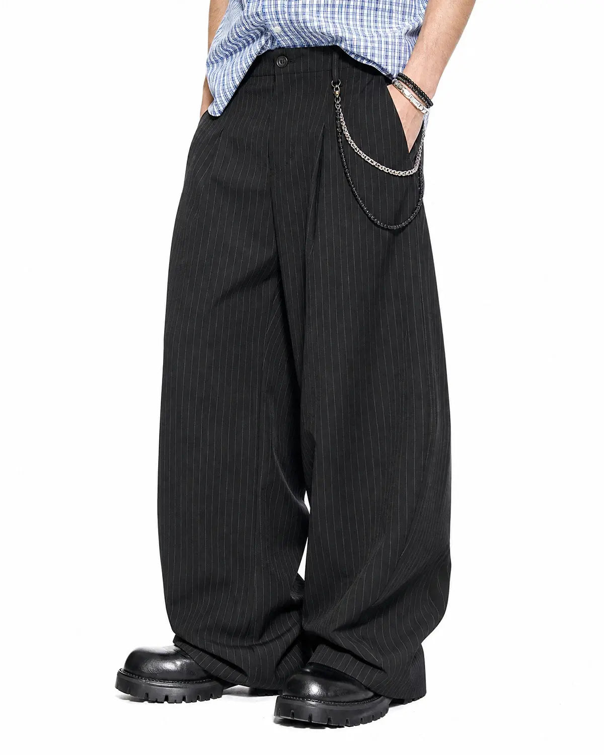 Pinstripe Pleated Barrel Tailored Pants