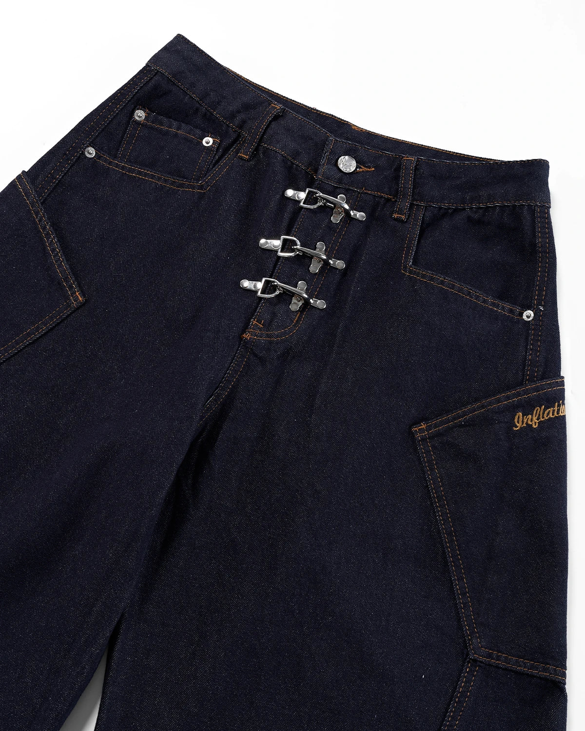 Metal Clasp Raw Barrel Jeans