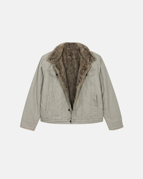 Washed Faux Fur Lined Worker Jacket - Apricot / M