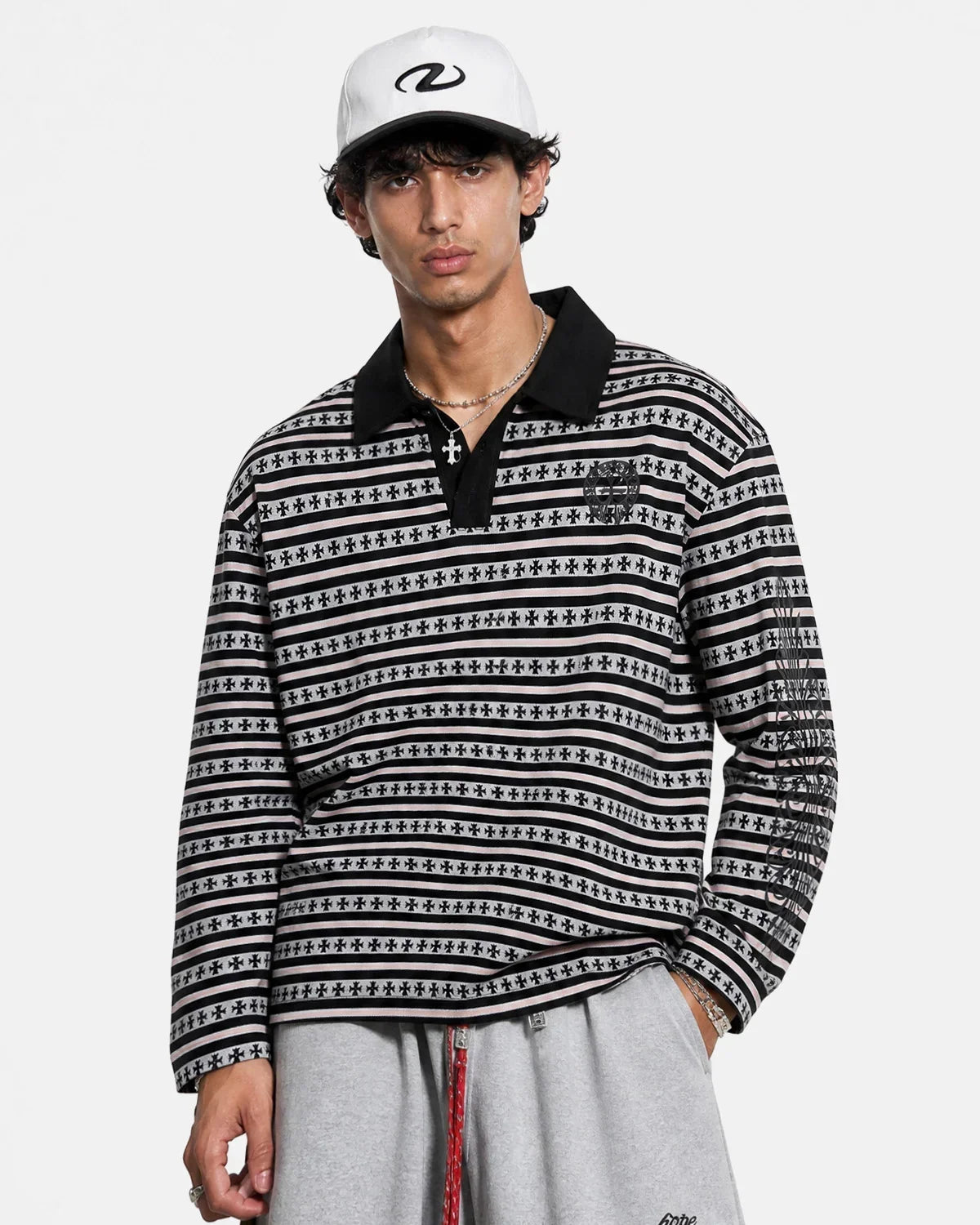 Cross Graphic Striped Polo Shirt