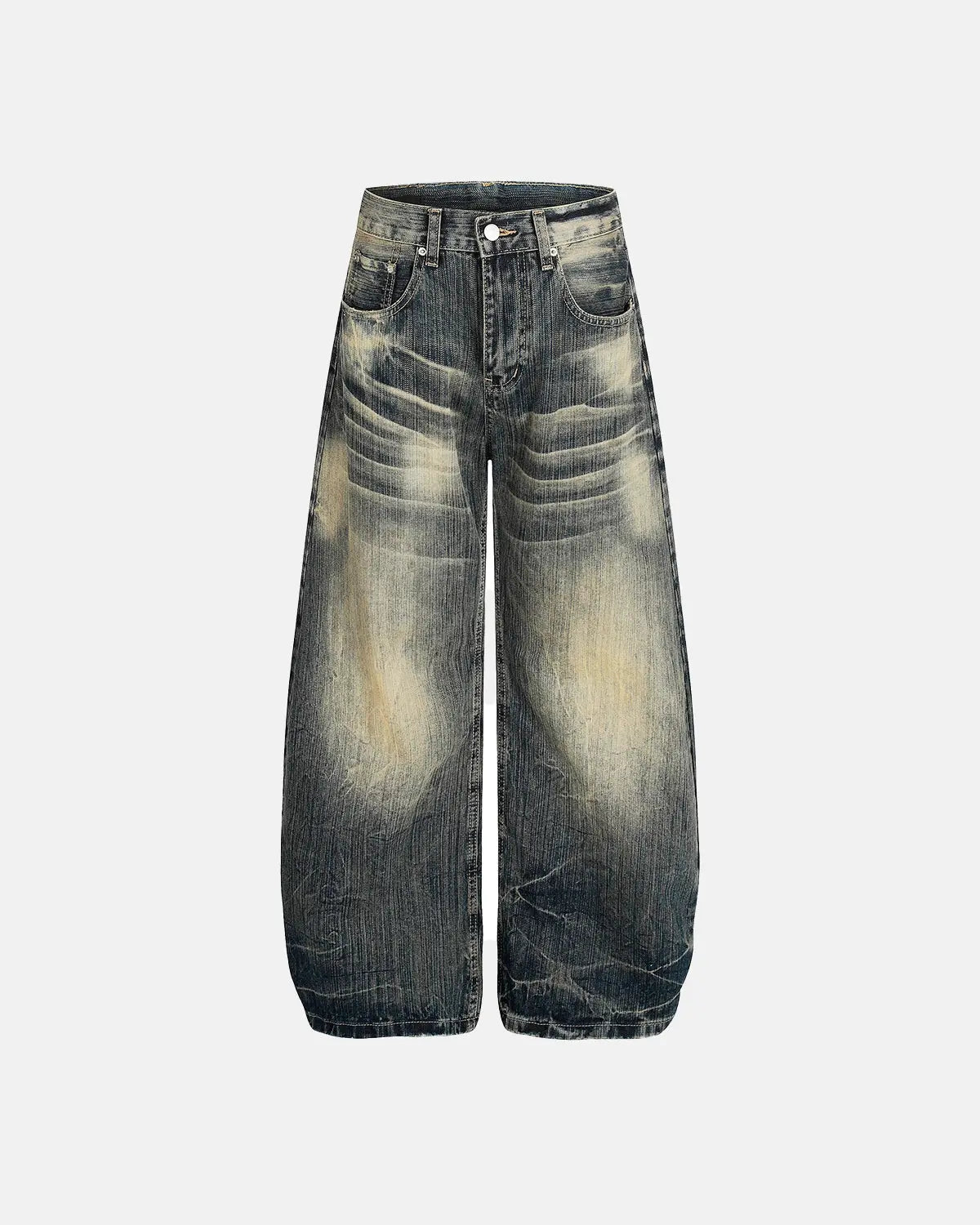bamboo weave barrel baggy jeans with vintage wash