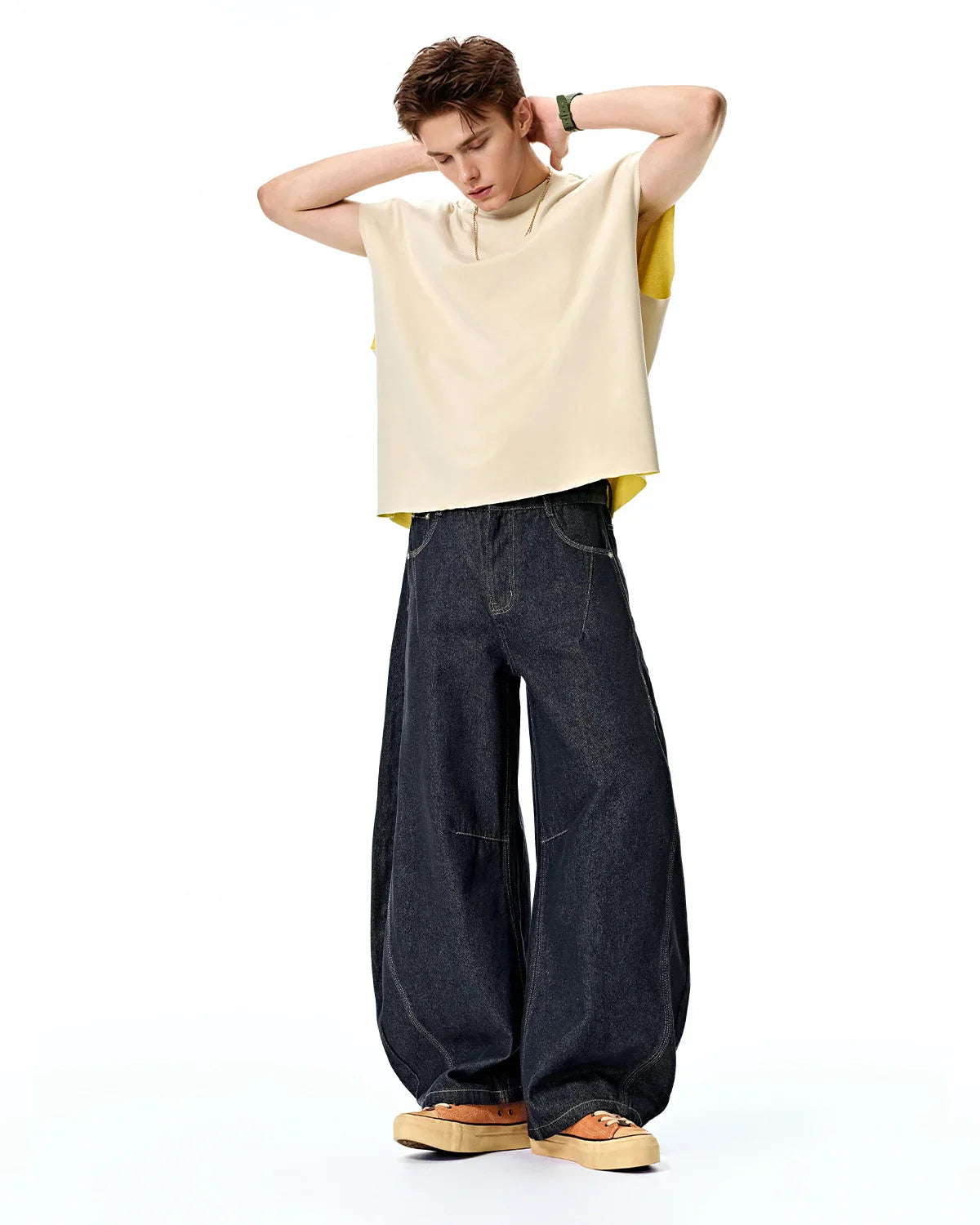 Raw Color Barrel Baggy Jeans