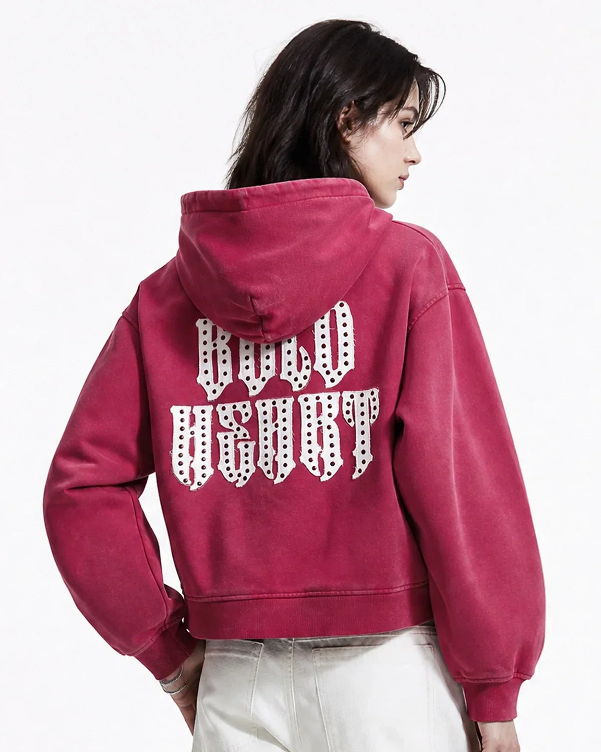 Sweat à capuche zippé effet délavé à lettre gothique