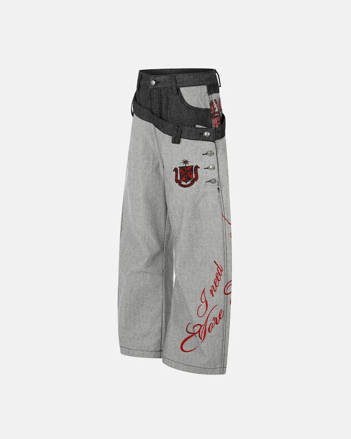 Asymmetric Double Waist Baggy Jeans