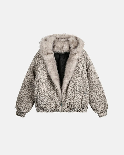 Leopard Faux Fur Lined Bomber Jacket - As picture shown / S