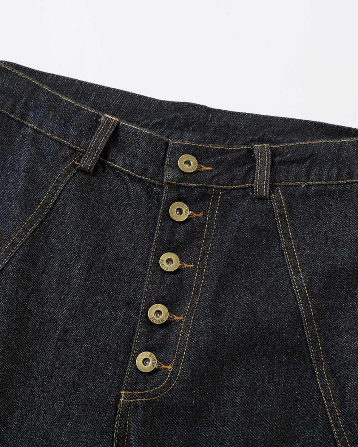 Stitching Button Up Baggy Jeans