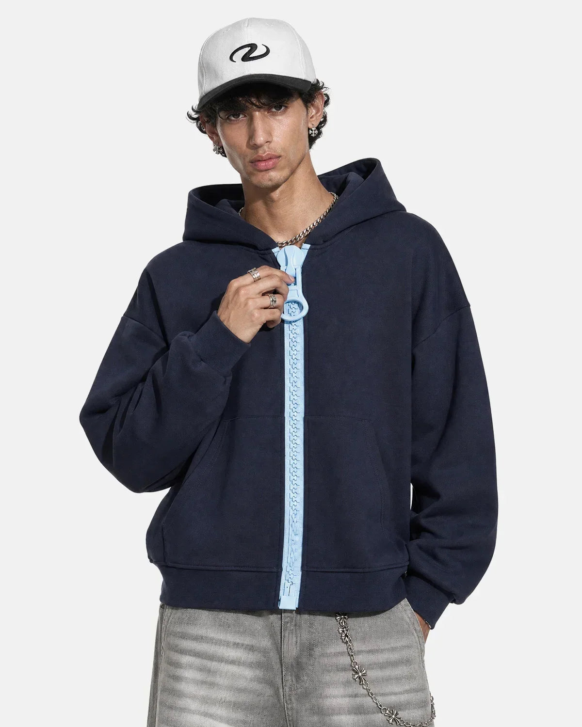 Contrast Chunky Zip Up Hoodie