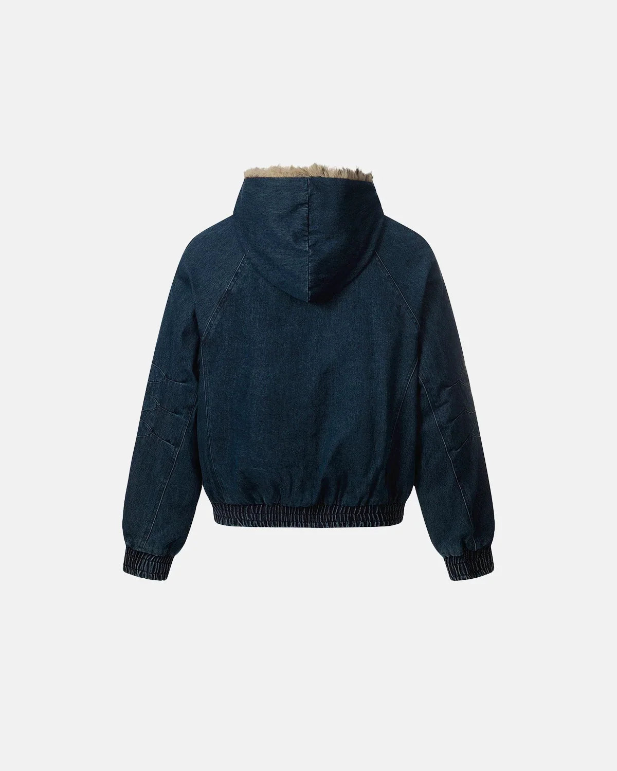 Faux Fur Hooded Padded Denim Jacket MADXMARX